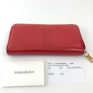 Yves Saint Laurent Red Patent Leather Zip Wallet